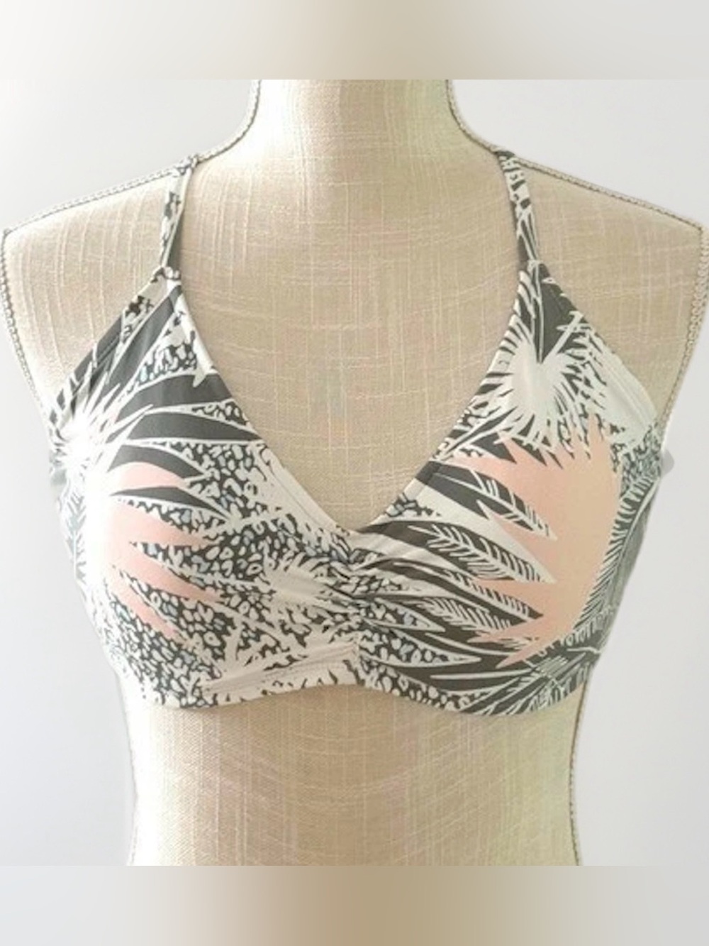 Carve Designs‎ Camari Bikini Top 38C Tropical Palm Print Coco Beach Lace Up Back